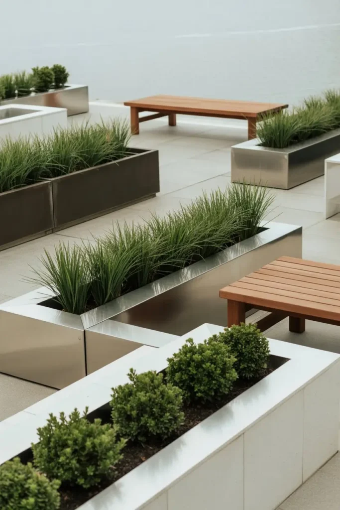 2. Modern Minimalist Deck with Sleek Planters