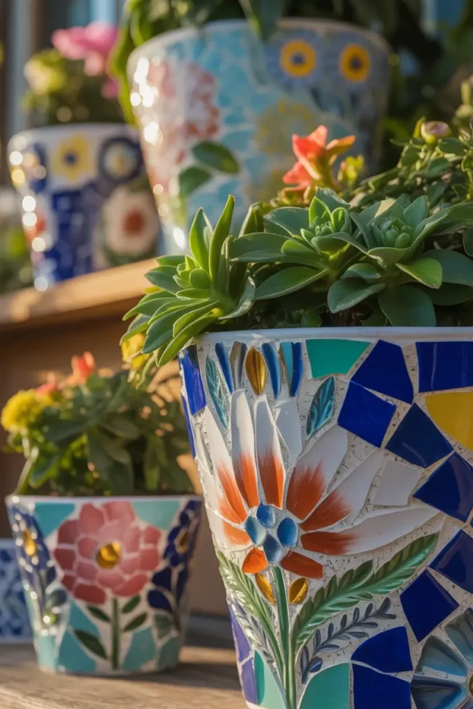 2. Mosaic Flower Pots for Vibrant Gardens