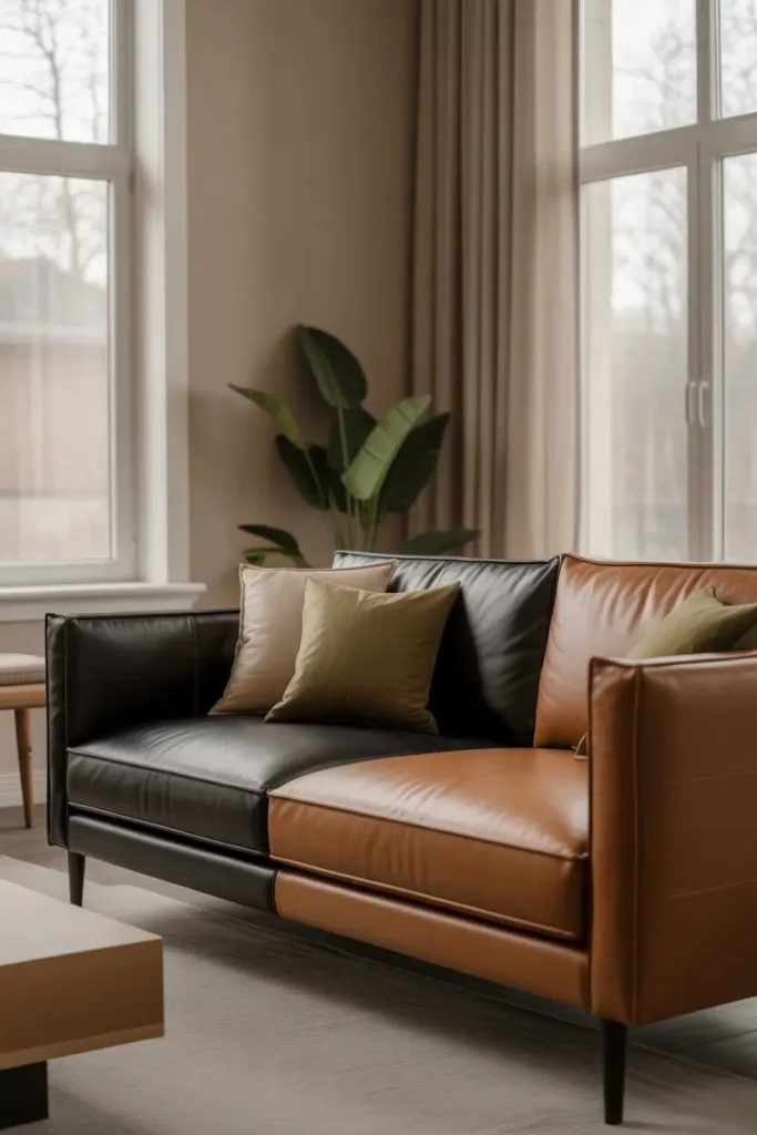 2. Two-Tone Brown and Black Sofas