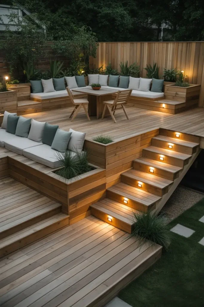 2. Wooden Deck Tiers with Seating Areas