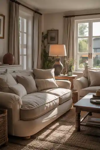 3 Cozy Cottage Interiors Idea with Comfortable Upholstered Seating