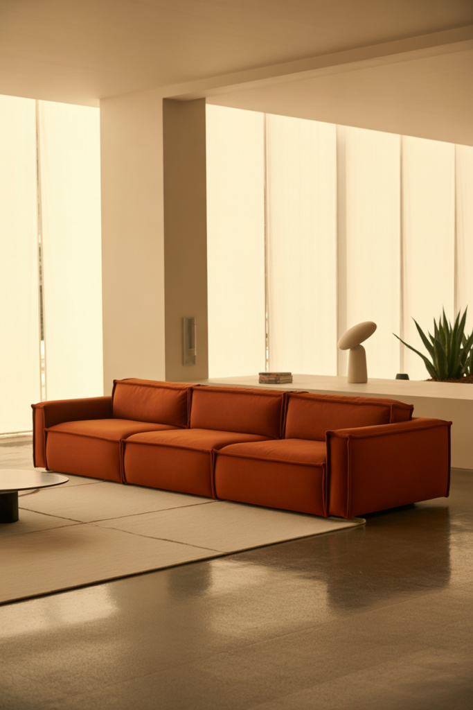 3 Stylish Orange Couch Living Room With Clean Modern Lines