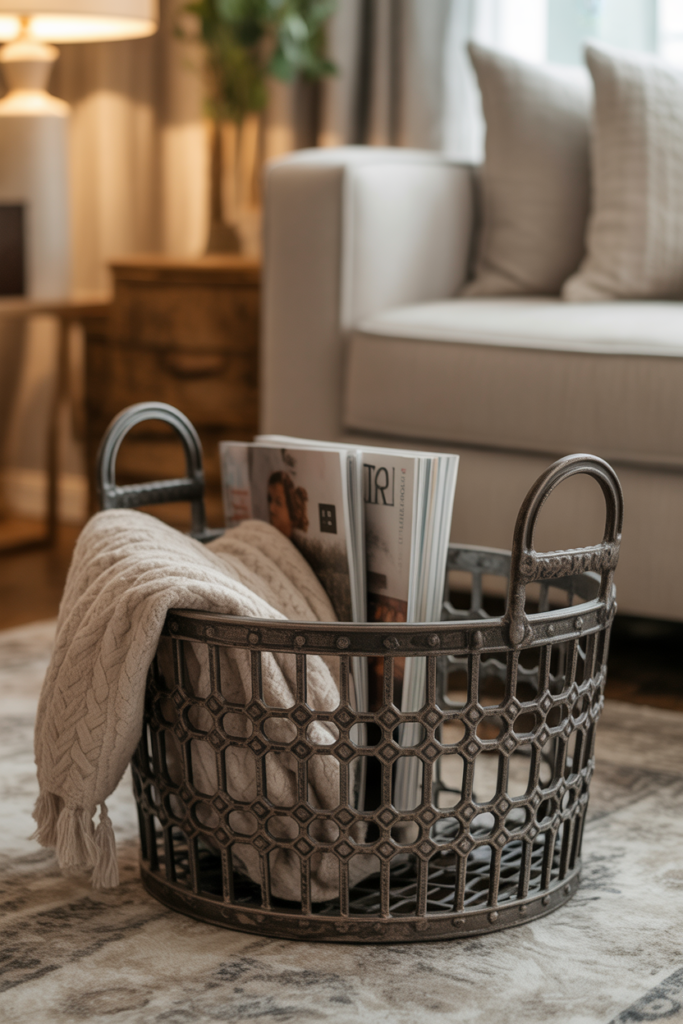 3. Cast Iron Baskets for Living Room Storage