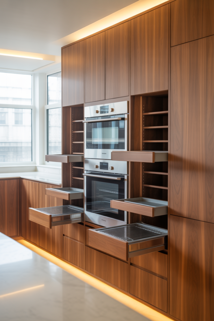 3. Custom Cabinetry with Integrated Double Ovens