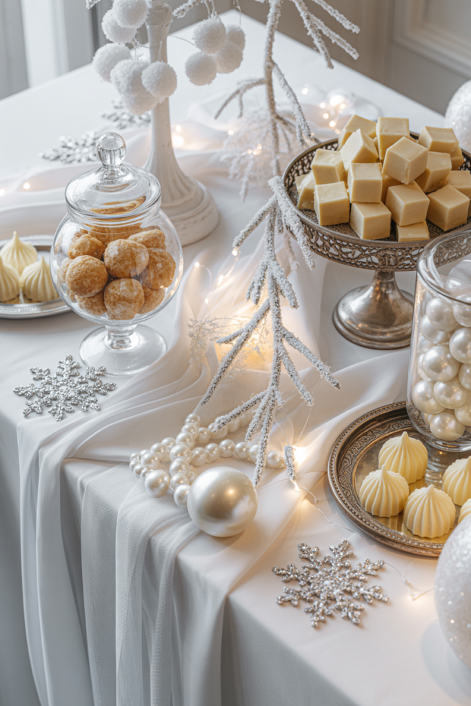 3. Elegant Winter White Candy Table Ideas