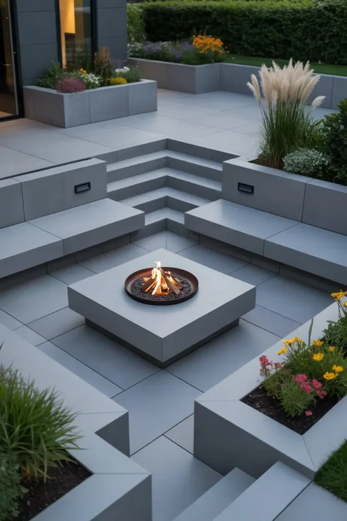3. Modern Concrete Levels with Fire Pit