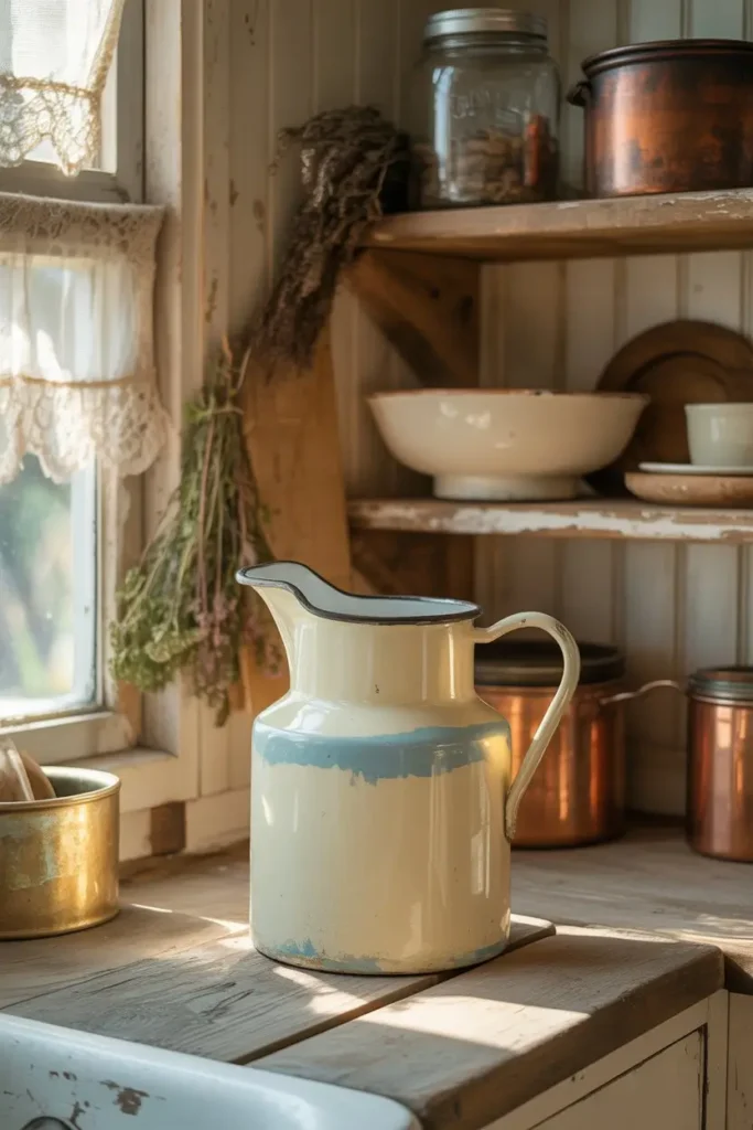 3. Vintage Enamel Jugs for Cozy Kitchens