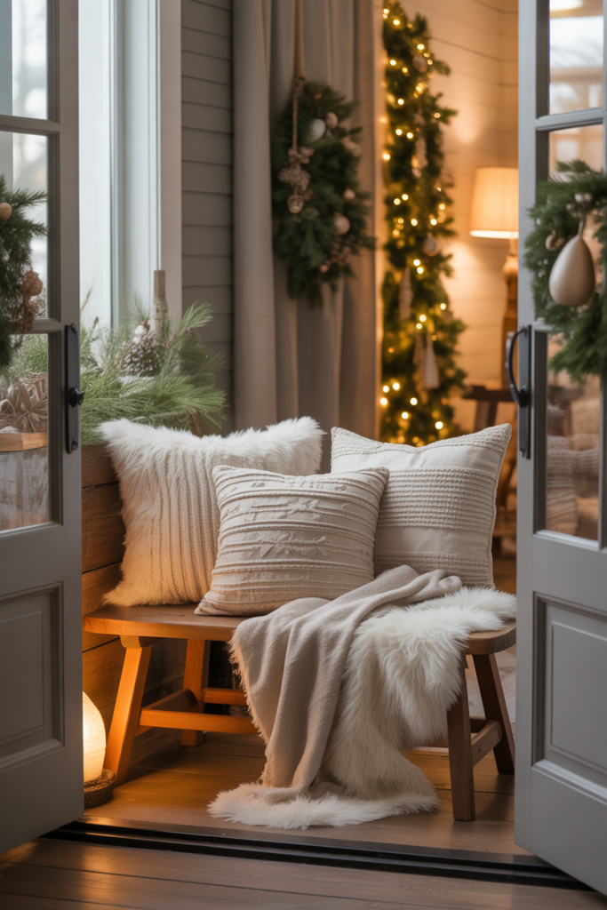 4. A Cozy Bench With Soft Holiday Textures