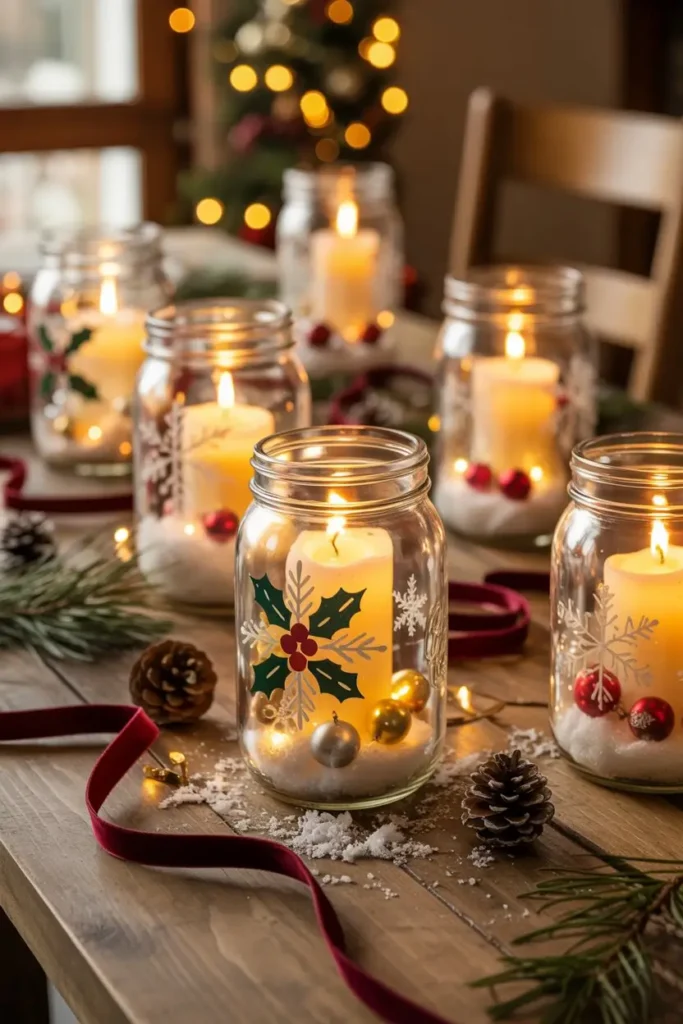 4. Festive Mason Jar Candle Holders