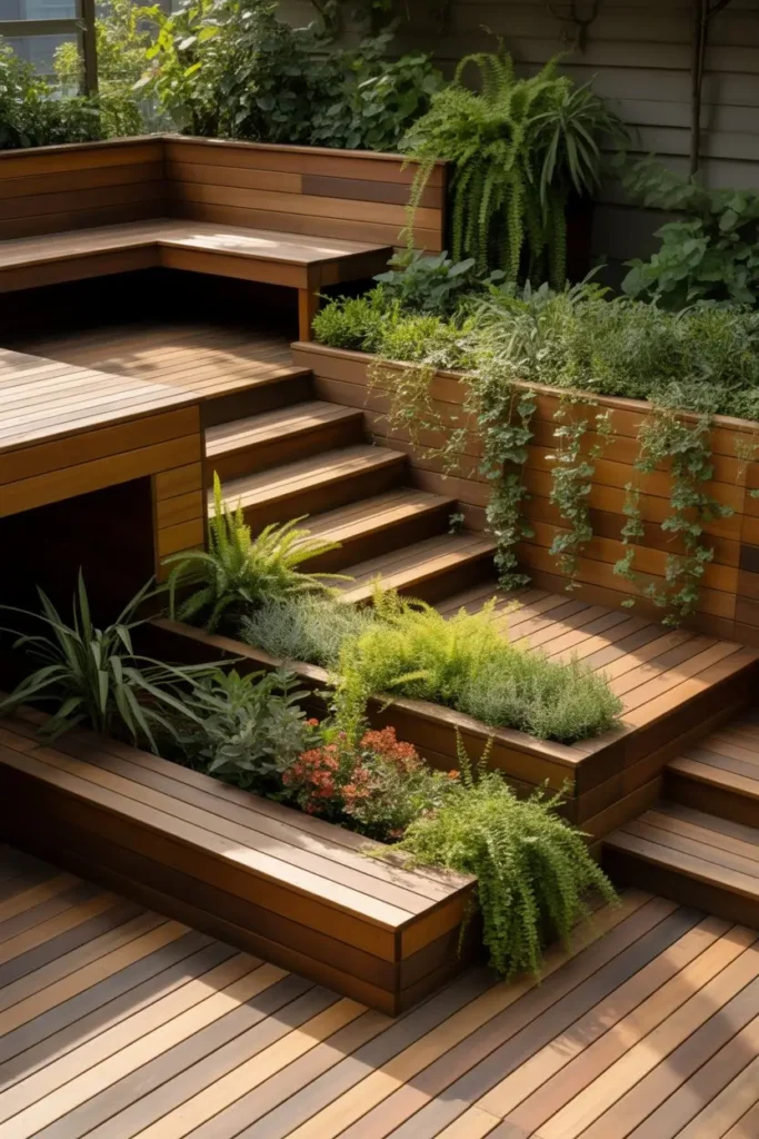 4. Multi-Level Deck with Stepped Planters