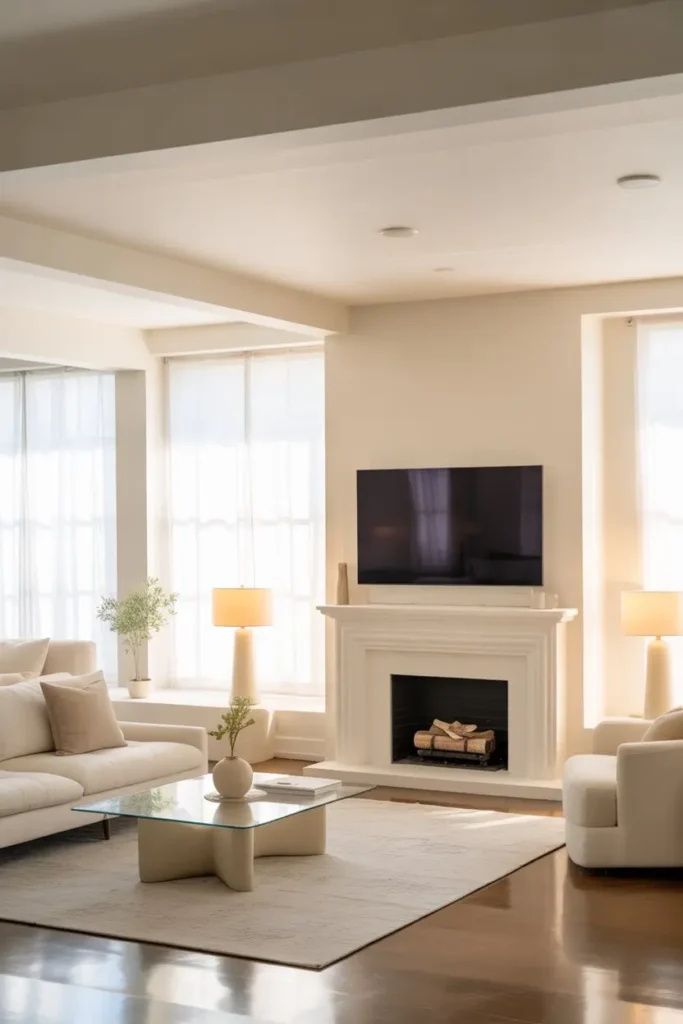 4. White Fireplace With Matching TV Wall