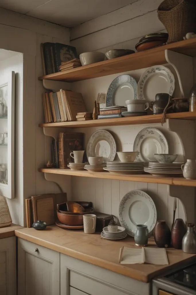 5 Cozy Cottage Interiors Idea with Open Shelving and Simple Displays