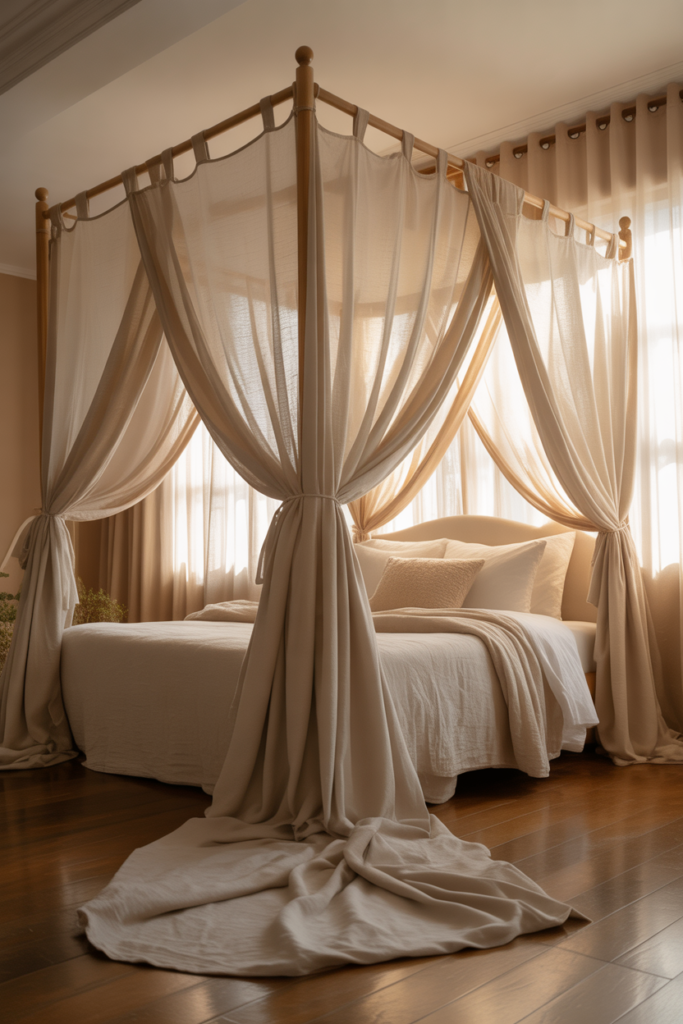 5 Cozy DIY Bed Canopy Using Light Fabric