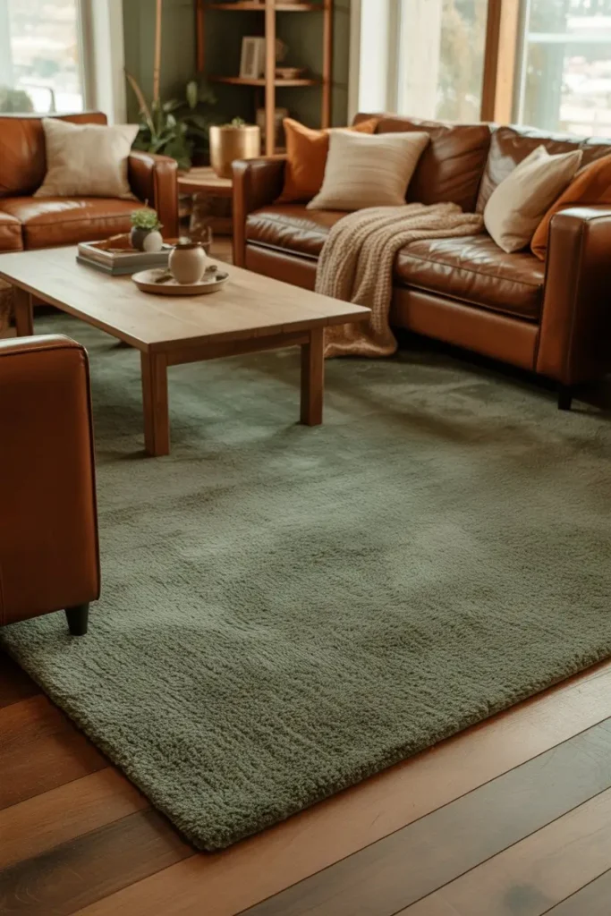 5 Soft Green Rugs Anchoring Brown Living Room Layouts