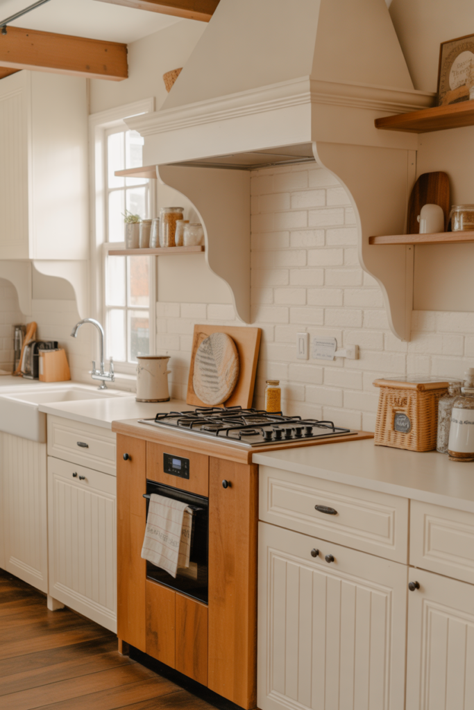 5. Butcher Block with White Accents for Warmth and Comfort