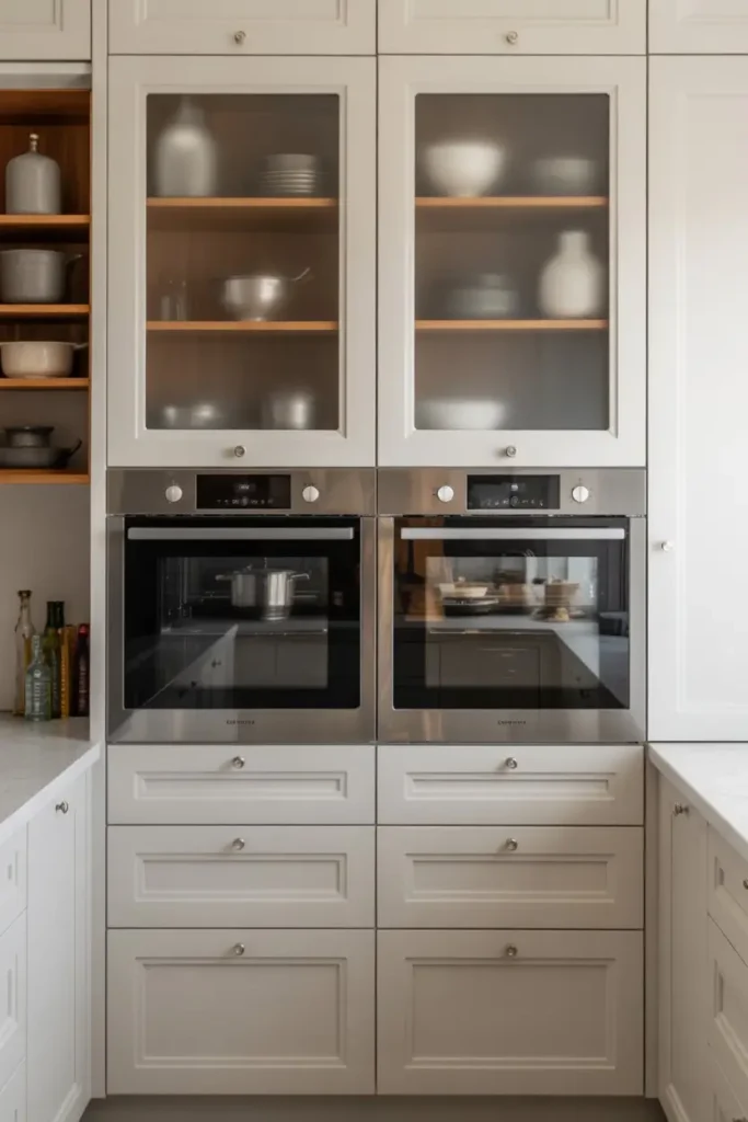5. Contemporary Double Oven Cabinets with Glass Doors