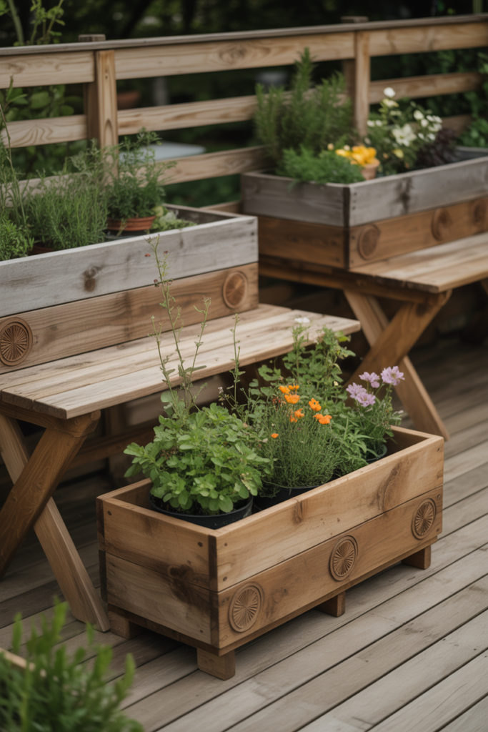 5. Rustic Deck with Reclaimed Wood Planters