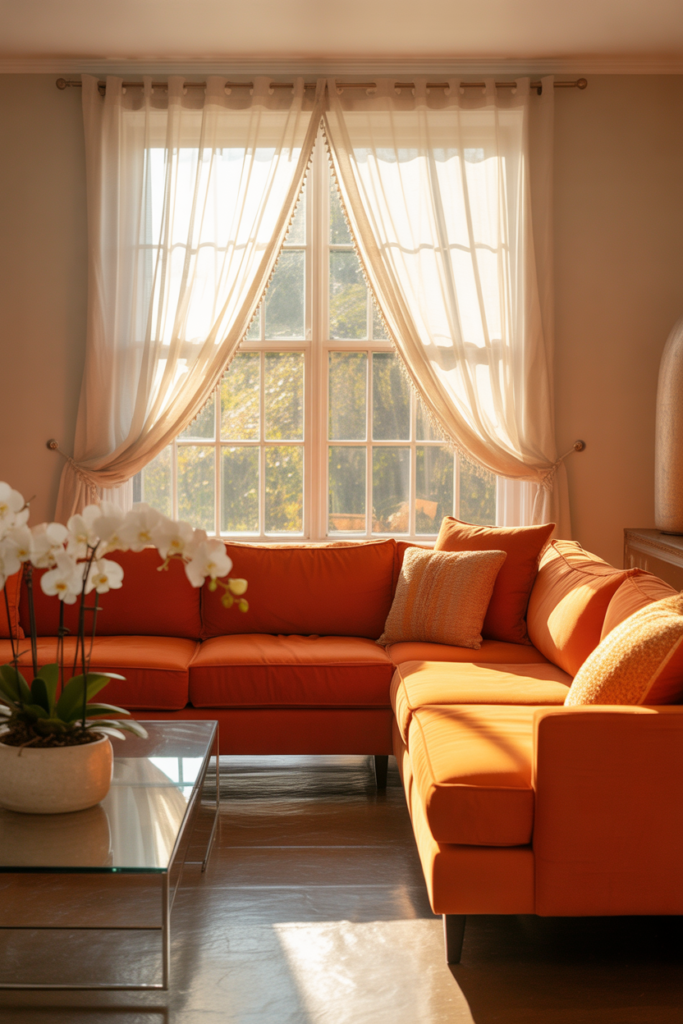 6 Stylish Orange Couch Living Room With Natural Light Focus