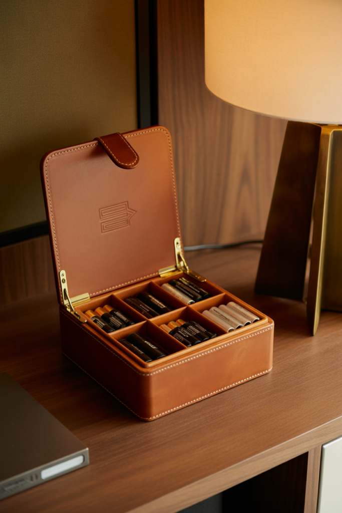 6. Leather-Wrapped Battery Boxes for Sophisticated Storage