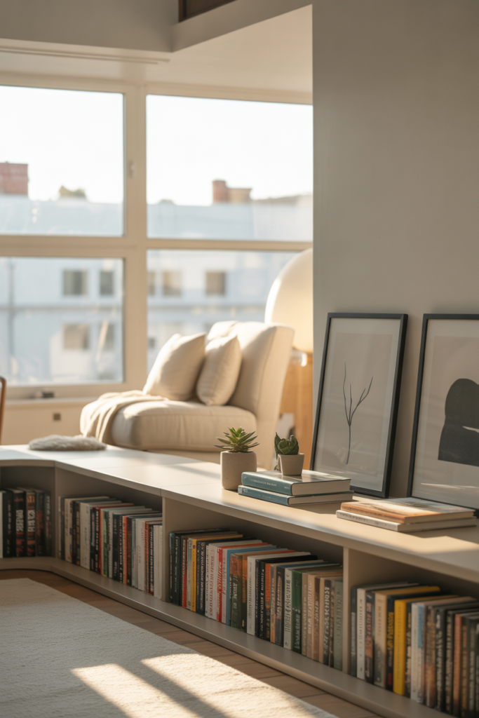6. Low Profile Bookshelves Under Windows