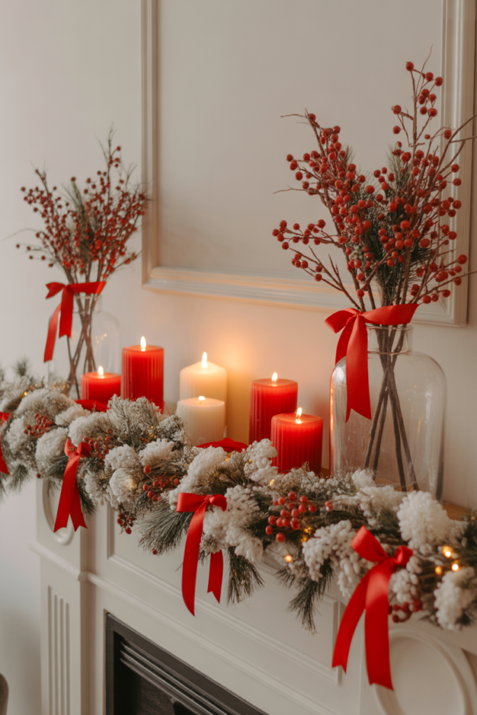 6. Red and White Holiday Mantle