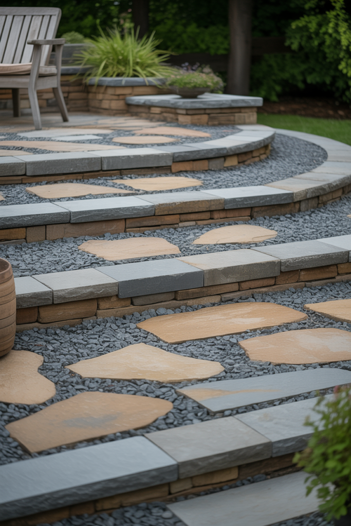 6. Stone and Gravel Multi-Tier Patio