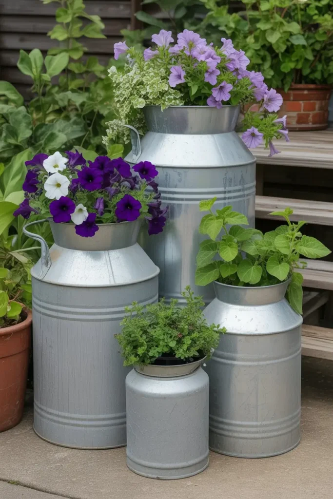 6. Tiered Milk Can Planters