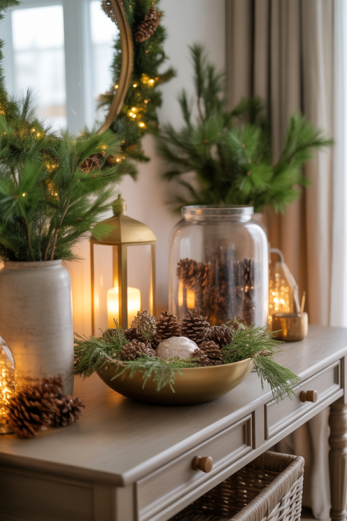 7. A Console Table With Holiday Charm