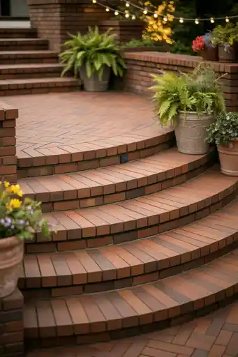 7. Brick Tiered Patio with Steps
