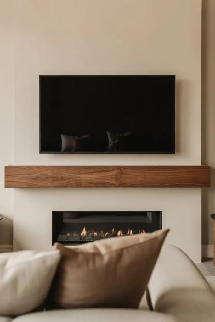 7. Floating Mantel With TV Above