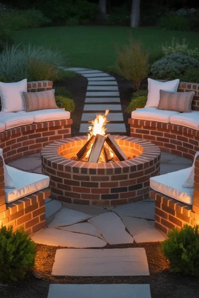7. Integrated Seating Brick Fire Pit
