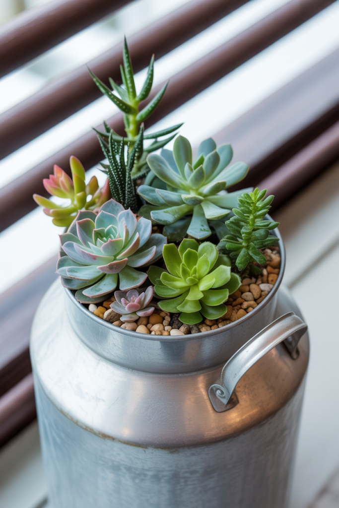 7. Milk Can Succulent Planters