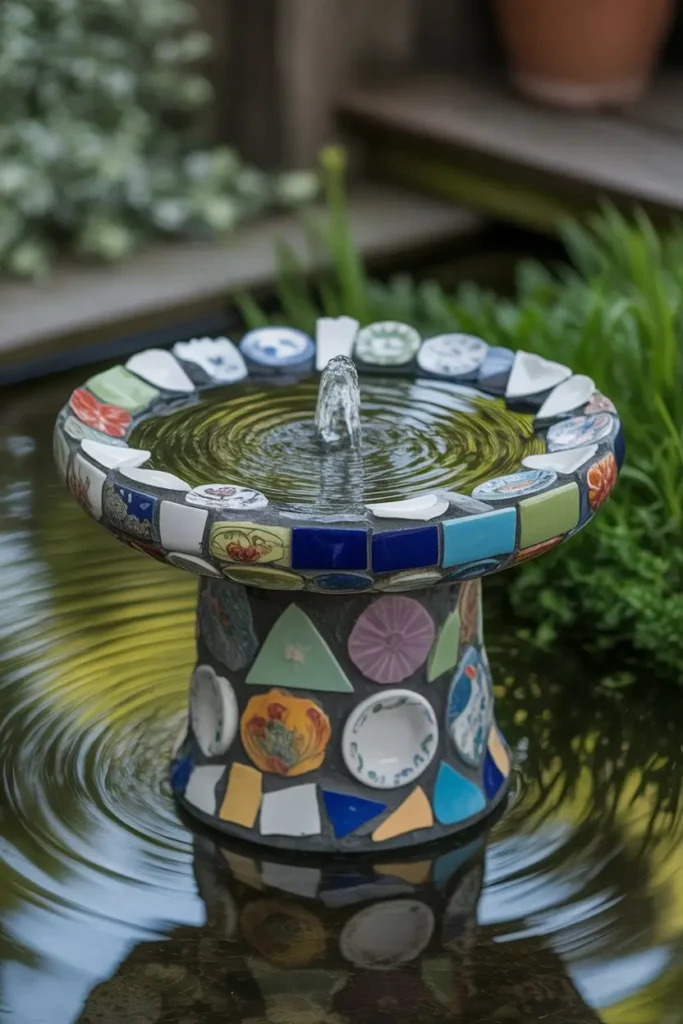 7. Mosaic Bird Baths and Fountains