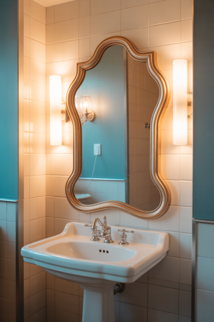 7. Pedestal Sink with Decorative Mirror for Visual Impact