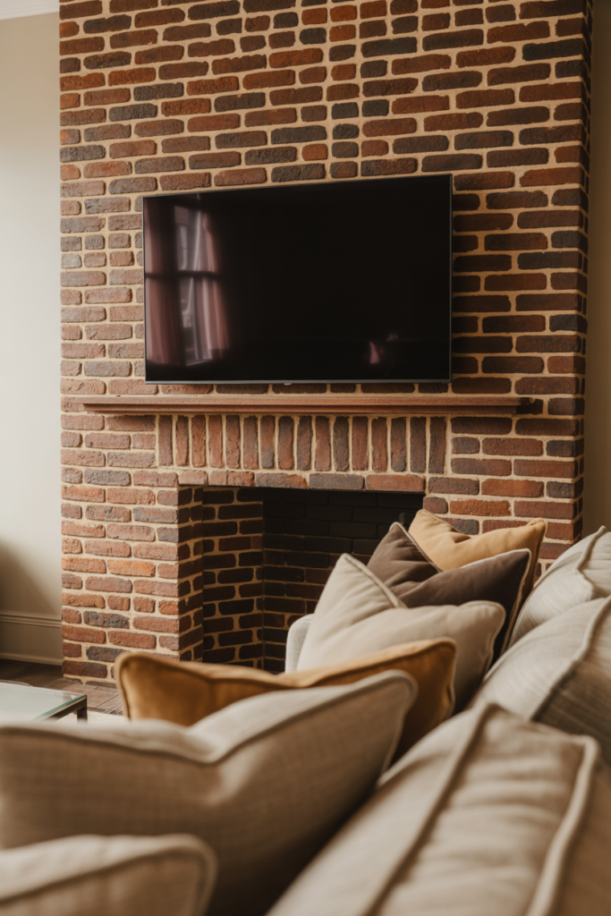 8. Brick Fireplace With Soft TV Placement