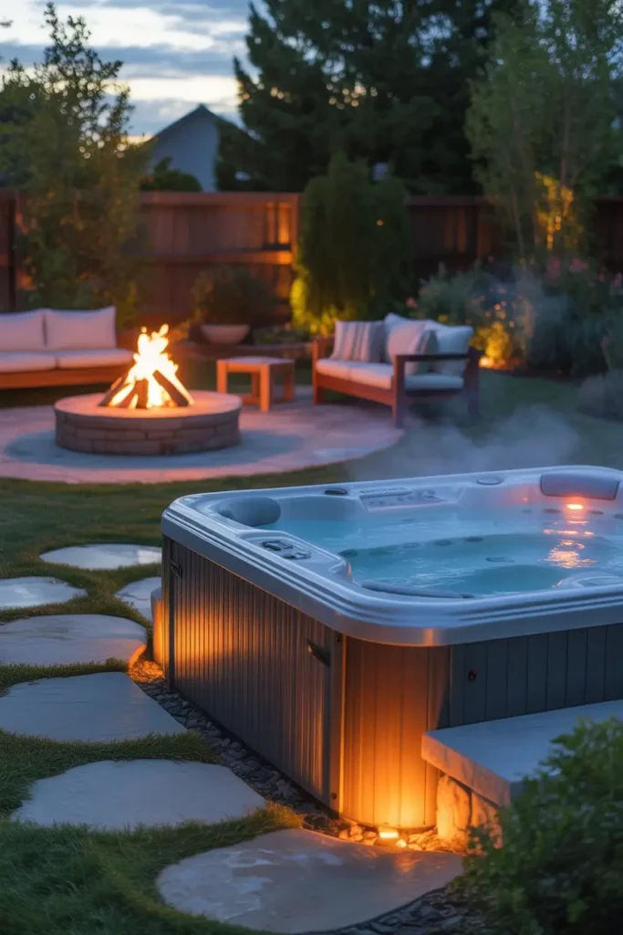 8. Hot Tub Near a Fire Pit for Year Round Comfort
