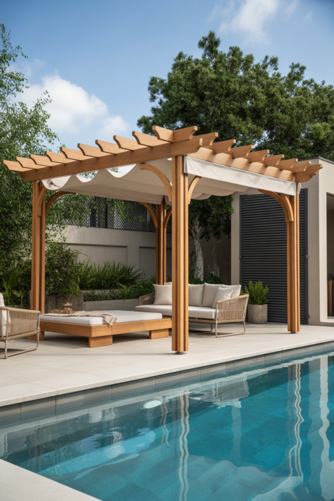 8. Poolside Pergola for Shade and Rest