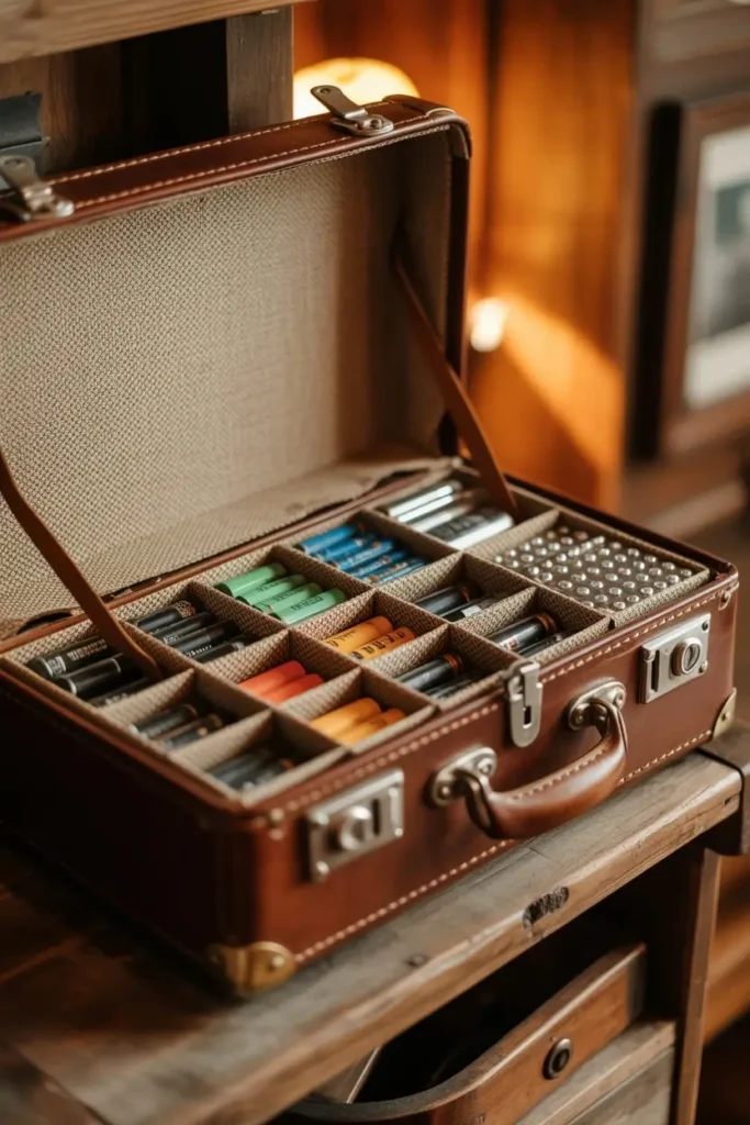 8. Vintage Suitcase Battery Storage