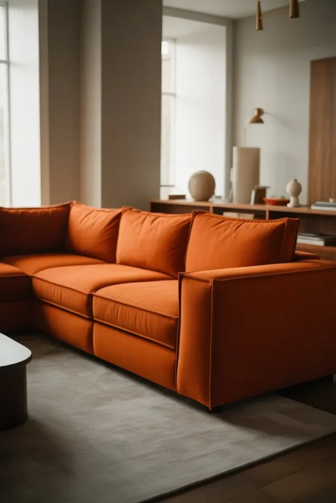 9 Stylish Orange Couch Living Room With Light Gray Balance
