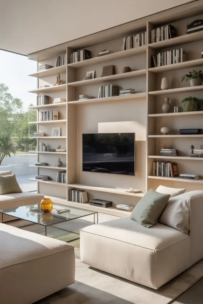 9. Bookshelves Integrated Around the TV