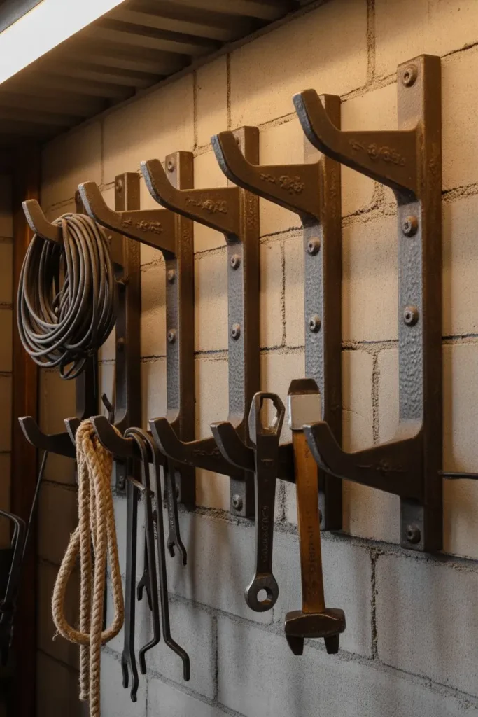 9. Cast Iron Hooks and Hangers for Garage Storage