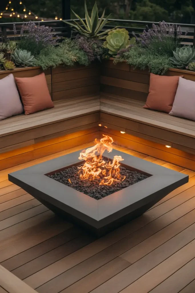 9. Deck with Corner Fire Pit and Planter Benches