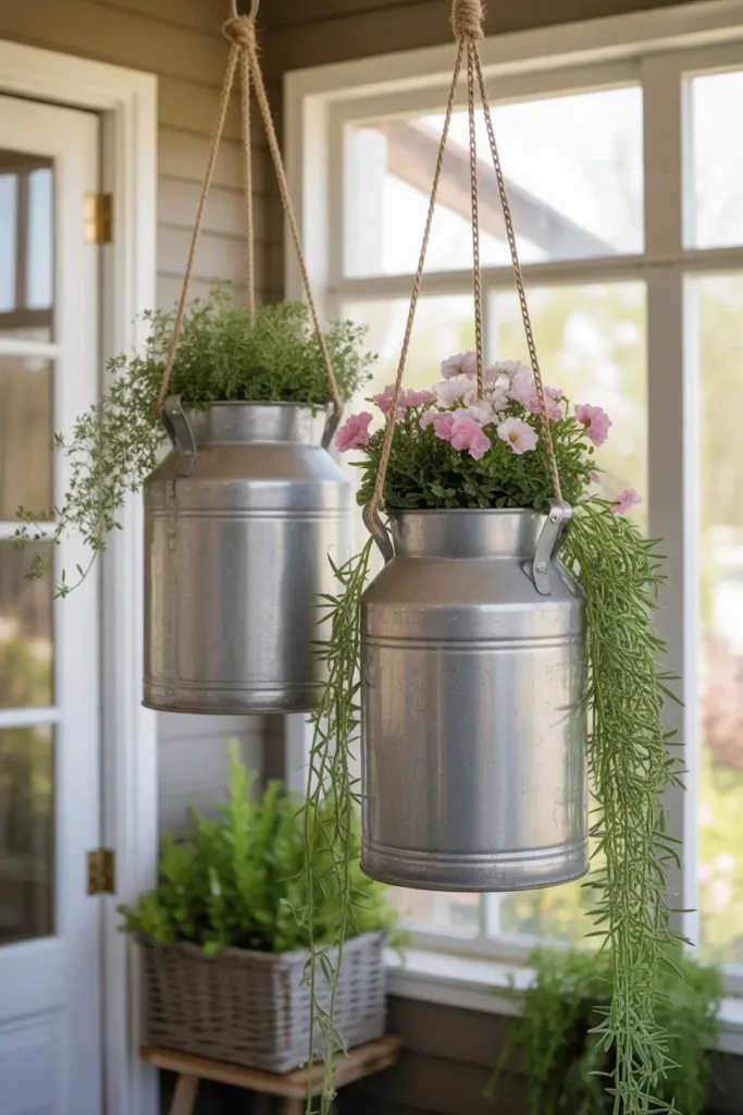 9. Hanging Milk Can Planters