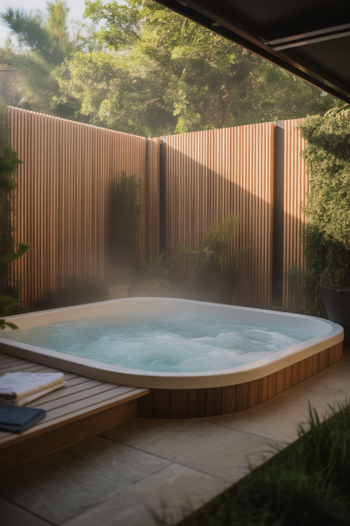 9. Small Backyard Hot Tub with Smart Layout