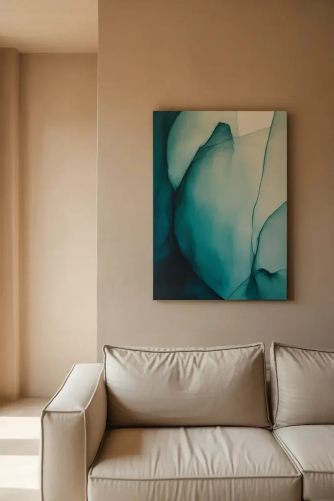 9. Teal Artwork on Beige Backdrops