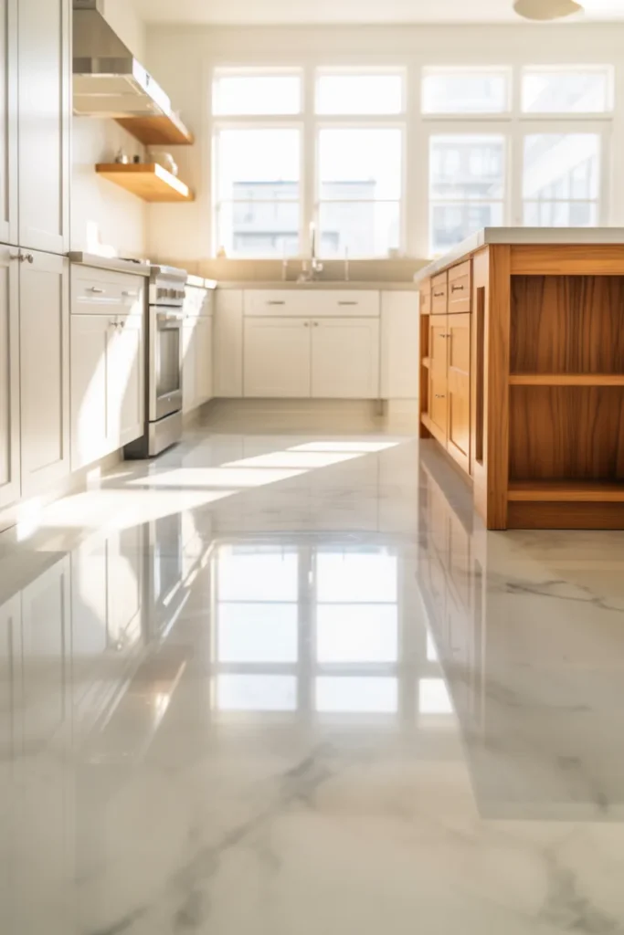 1. Classic White Marble Floors for Bright Kitchens