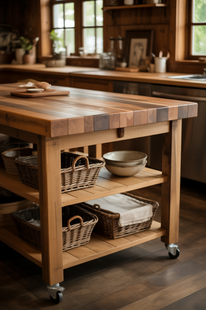 1. Rolling Farmhouse Style Island That Moves With Your Life