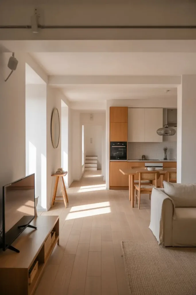 1. Soft Warm White With Gentle Wood Tones