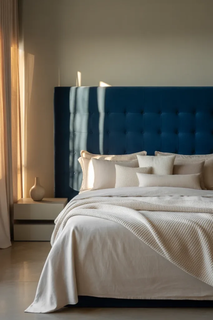 10. Blue Headboard as a Focal Point