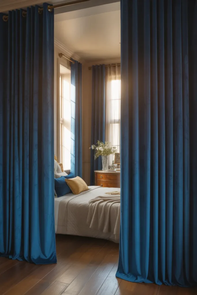 10. Blue Velvet Curtains for Depth and Drama